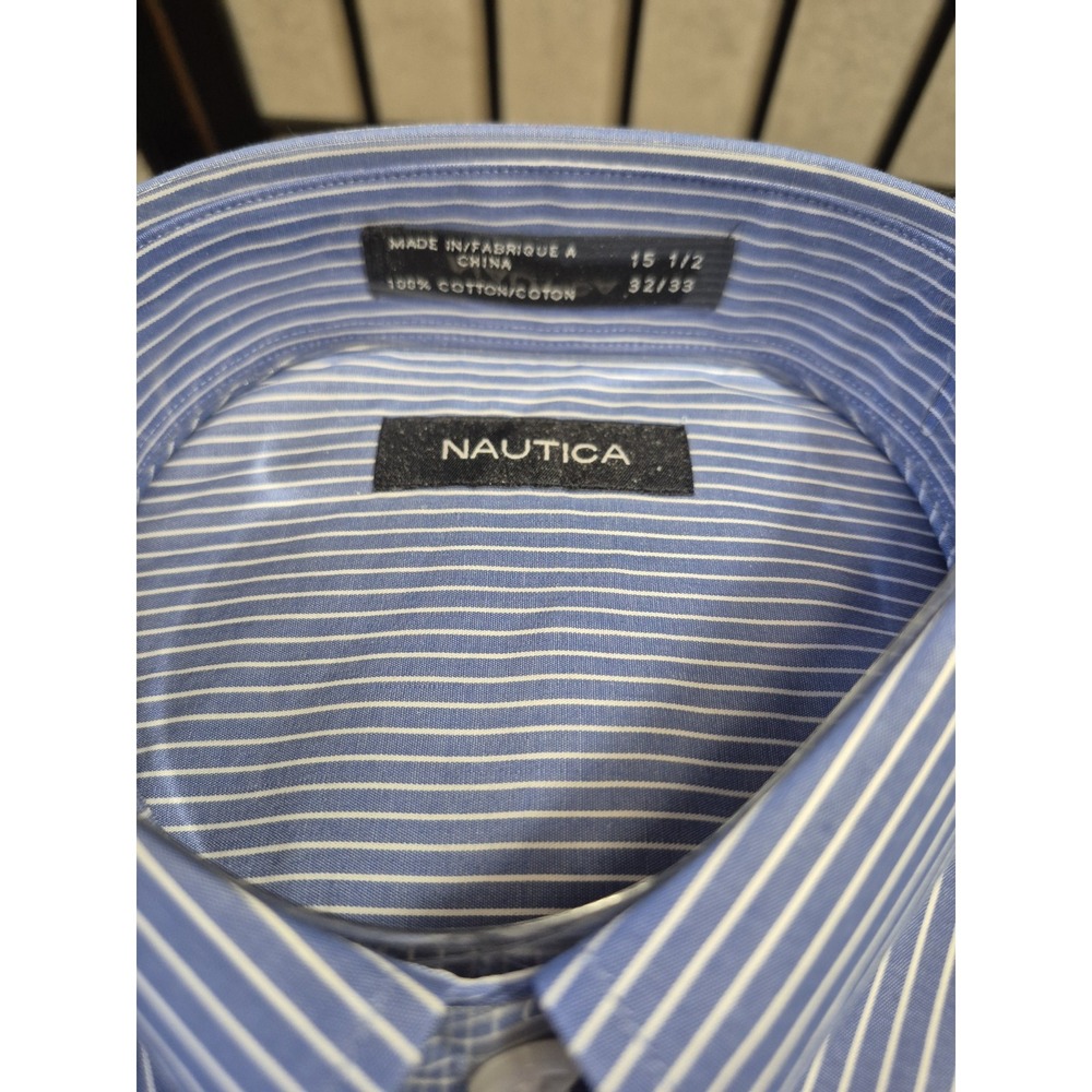 Nautica Nautica blue white pin stripe dress shirt 100% Cotton 15 1/2 X 32/33